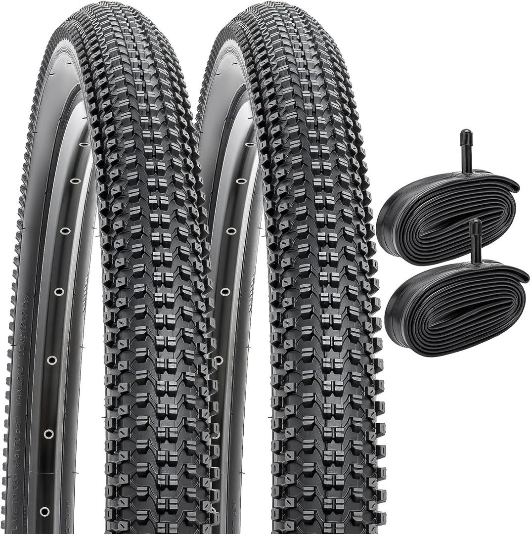 YUNSCM 2-PCS 26" Mountain Bike Tires 26x2.35/57-559 and 26" Heavy Duty Bike Tubes Schrader Valve Compatible with Off Road Bike 26 x 2.30 26 x 2.35 26x2.40 Bicycle Tires and Tubes (Y-708)