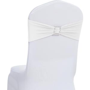 Joccun 30 PCS Spandex Chair Sashes Bows Stretch Chair Cover Band with Buckle Slider Universal Elastic Chair Ties for Wedding Banquet Party Event Decoration (White)