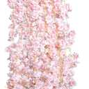 4pcs 23.6 ft Artificial Cherry Blossoms Garland Pink Fake Vines Hanging Silk Cherry Blossom Sakura Vine for Outdoor Wedding Party Home Decor