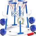 JUKUDAHU Pool Basketball Hoop, Boy Pool Toys for Kids Ages 4-8, 2-in-1 Floating Pool Ring Game with 4 Balls and Pump, Outdoor Swimming Water Play Toy, Summer Water Toys for Kids Adults Age 3-12
