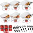 Alpha Living 6 Pack - Disposable Chafing Dish Buffet Set, Welded Body Food Warmers for Parties, Fuel Cans Complete Set, Half Size Pans, Warming Trays