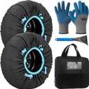4 Pack Automotive Snow Socks for Tire, Traction Aid Anti Slip Tire Covers Chain with Ice Scraper Gloves, Universal Emergency Winter Kit for Cars Suvs Trucks Quick Fit Easy Installation (XL)
