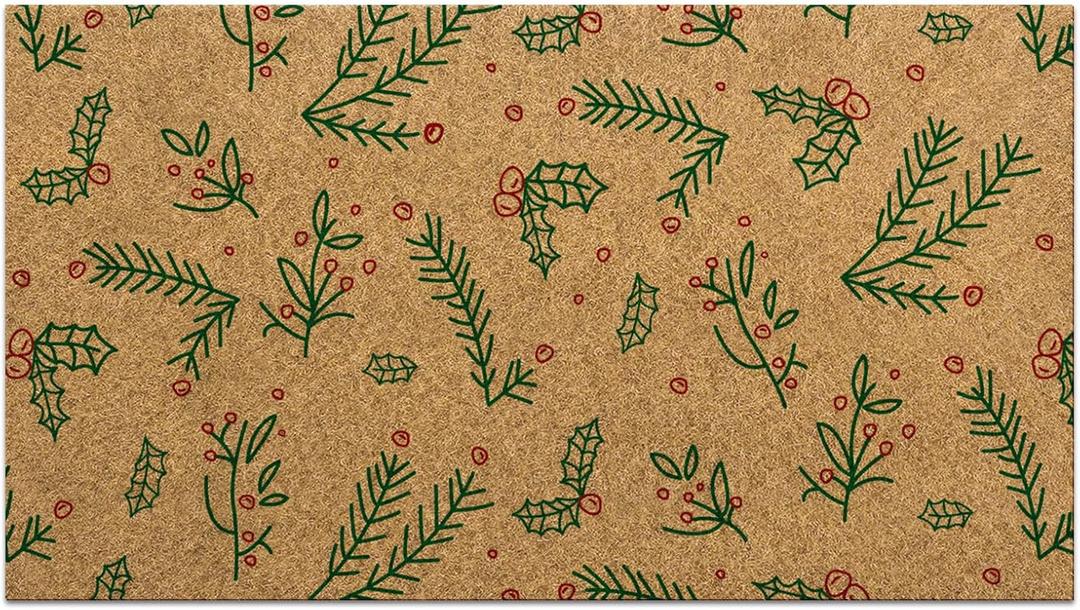 Tinideya 1 Pcs Christmas Welcome Coir Doormat 16.9 x 30.3 Inch Holly Funny Xmas Porch Decor Mat Non Slip Natural Fiber Coir Front Doormat Decor for Holiday Home Indoor Gift