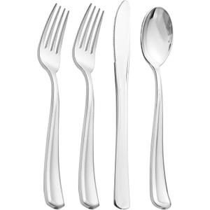 Supernal 360pcs Plastic Silverware Heavy Duty, Silver Plastic Silverware, Plastic Silverware Sets for Parties, Plastic Forks and Spoons, Party Plastic Flatware Suit for Weddings, Birthday Parties