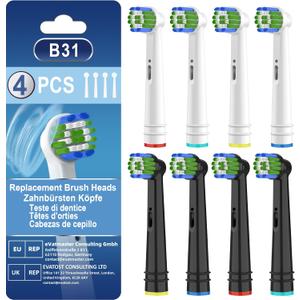 Replacement Toothbrush Heads Compatible with Oral B Braun Pro 500, 1000, Genius X, Smart 1500 Series, 8 Pack Professional Electric Toothbrush Heads, White+Black