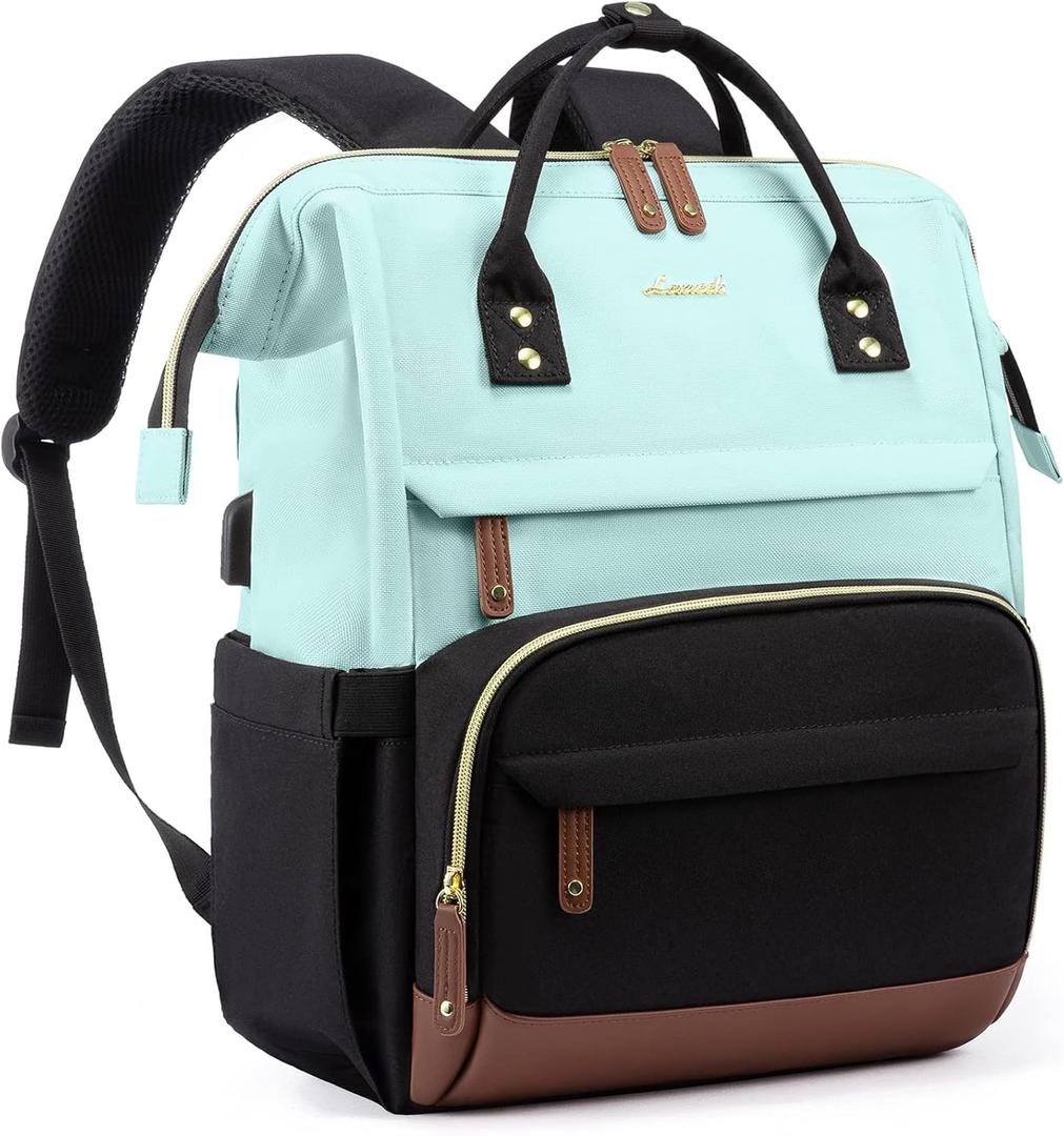 LOVEVOOK Laptop Backpack for Women, 17 Inch Work Business Backpacks Purse With Large Capacity, Waterproof Nurse Bag College Bookbag for School, Waterproof Casual Daypack for Travel (Mint Green-black)
