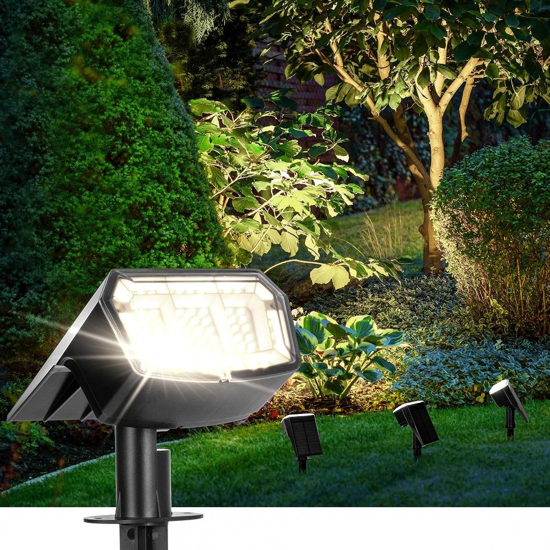 AUDERWIN Solar Spot Lights Outdoor 63 LED 3 Lighting,Waterproof IP65 Modes Spotlights for Outside House Yard Garden Landscape Lights 4 Pack (Natural Light)