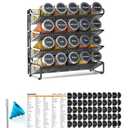 SpaceAid Spice Rack Organizer with 20 Spice Jars, 386 Spice Labels, Chalk Marker and Funnel Set for Cabinet, Countertop, Pantry, Cupboard or Door & Wall Mount - 20 Jars, 9.8" W × 10.8“H, Black, Ink Pen Is Broken