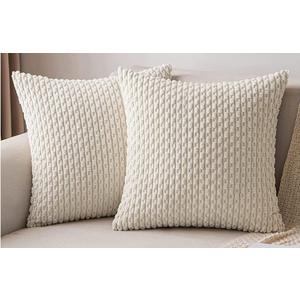 MIULEE Throw Pillow Covers Soft Corduroy Decorative Set of 2 Boho Striped Pillow Covers Pillowcases Farmhouse Home Decor for Couch Bed Sofa 20x20 Inch, Cream White