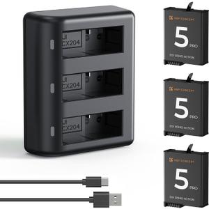 K&F CONCEPT Osmo Action 5 Pro/4/3 Battery Charger, 3-Pack 2100mAh Osmo 360 Batteries & 3-Slot Fast Charger Compatible with DJI OSMO 360, Action 5 Pro, Osmo Action 4, Osmo Action 3