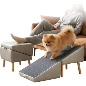 Split Ottoman Dog Ramp for Couch, 17.52" H Dog Stairs for Small Dogs and Cats, Foldable Pet Steps for Puppy and Medium/Senior Dogs,Non-Slip and Portable