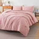 Andency Pink Comforter Set Queen, Boho Cute Girls Women Soft Fluffy Warm Lightweight Bedding Comforter Sets for Queen Bed, 3 Pieces Chevron Tufted Aesthetic Microfiber Comforter Set (Queen (90*90 in), 19 - Blush Pink)