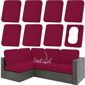 hyha Waterproof Outdoor Cushion Covers for Patio Furniture, Stretch Patio Chair Cushion Slipcovers, Coated UV Resistant Replacement Seat Covers, Solid Color (Wine Red, 8PC)