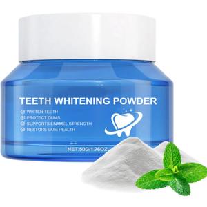 Teeth Whitening Powder 50g - Toothpaste Whitening Powder, Helps Remove Surface Stains: Coffee, Tea and Tobacco Stains, Mint Flavor, No Sensitivity
