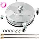 19" Pressure Washer Surface Cleaner with 4 Wheels, Stainless Steel Power Washer Surface Cleaner for Driveways Sidewalks Patios, 1/4" Quick Connector, 2 Extension Wand, 4000 PSI (19 Inch Silver)