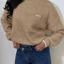 Saodimallsu Womens Sweaters Crew Neck Long Sleeve Knit Contrast Piping Stripe Lightweight Casual Fall Pullover Tops 2025 (Brown)