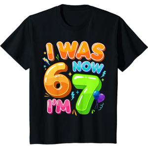 I was 6 Now I'm 7 Year Old Birthday 67 Meme for Kids Boys T-Shirt