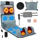 Full Body Massage Mat with Heat, Massager Pad with 10 Vibrating Nodes, 9 Modes, 3 Heating Levels with Detachable Neck Foot Massager, Head Pillow&Inflatable Lumbar Pillow, Anti-Slip for Bed/Sofa