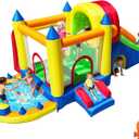 Hongcoral 8 in 1 Bounce House for Kids with Long & Wide Slide, Large Climbing Wall and Ball Pit (Water Pool) - Backyard Inflatable Playground - Extra Small Slide, Tunnel Adventure and Soccer Goal