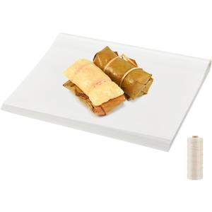 100 Pcs Pasteles Wrapping Paper 12" x 18" Sheets with Butcher String, Disposable Butcher Paper Sheets, Resistant to Grease & Water, for Wrapping Pasteles de Masa, Meat, Food