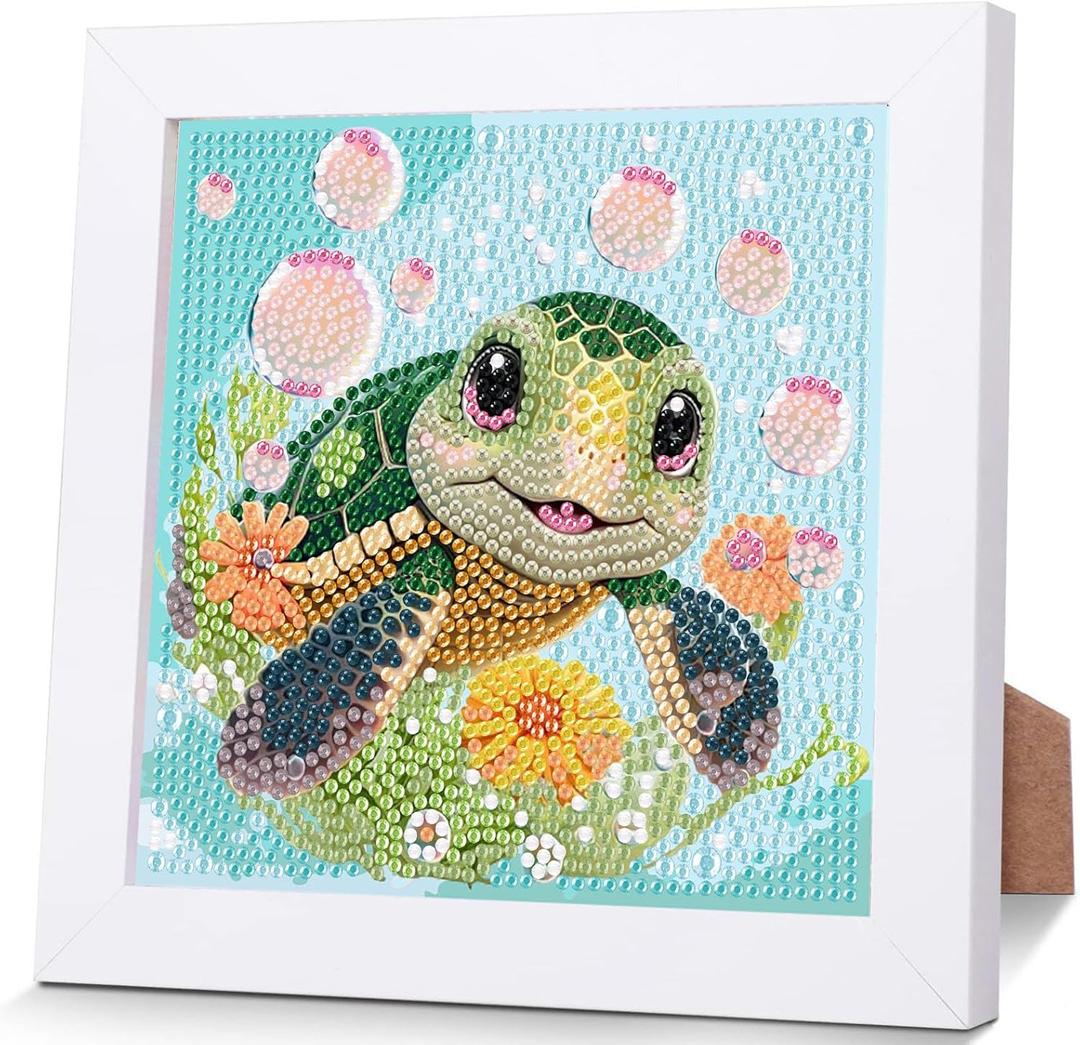 xackcme Sea Turtle Diamond Art Painting Kits for Kids with Frame, Animal Diamond Art for Kids Ages 4-8-12, Easy Kid Gem Painting Kit with Beautiful Package for Gift Home Wall Decor (7x7 inch) (CC236)