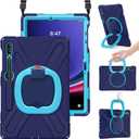 BRAECN Case for Samsung Galaxy Tab S9 FE+ Plus/S9+ Plus/S8+ Plus/S7 FE/S7+ Plus 12.4 Inch, Rugged Silicone Cover with Handle Grip, Kickstand, Shoulder Strap, S Pen Holder, Navy Blue