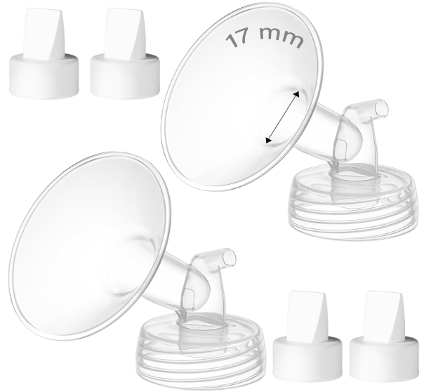 GOTOCUT 6PCS 16mm Breast Pump Flanges, Duckbill Valves Compatible with Spectra S1/S2/9Plus/Synergy Gold, Motif Luna, WideMouth Bottle Fit, Breast Pump Accessories