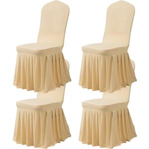 Dimatic Dining Room Chair Covers Set of 4, Stretch Parsons Slipcovers with Skirt Super Fit Spandex Chair Seat Protector Cover for Dining Room, Hotel, Ceremony (Champagne)