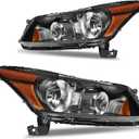 Headlights for 08-12 Honda Accord Headlight Assembly for 2008 2009 2010 2011 2012 Honda Accord 4-Door Sedan Headlamp Replacement Driver and Passenger Side, Black Housing Amber Corner