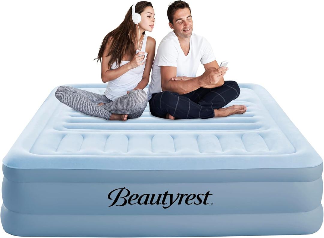 Beautyrest Air Mattress with Built Pump and Air Bed Back Support, Ideal for Guests, Camping,18" Queen