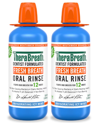 2 Pack - TheraBreath Fresh Breath Mouthwash, Icy Mint, Alcohol-Free, 1 Liter (33.8 fl oz)