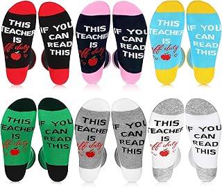 SATINIOR 6 Pairs Funny Teacher Socks Graduation Gifts for Teacher If You Can Read This Is off Duty Novelty Crew Sock
