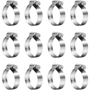 Hose Clamps, 304 Stainless Steel, 12 pcs/Pack, SAE 24 Worm Gear Hose Clamps Adjustable, 1-1/16-Inch-2-Inch(27-51mm)