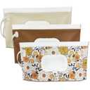 Wipe Dispenser, 2-Pack Portable Refillable Wipe Container,Reusable Travel Baby Wipes Dispenser, Waterproof and Dustproof (Cream& Brown) (Colorful)