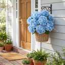 A Bunch 21in, Real Touch Hydrangea Artificial Flowers, with 5pcs Flower Head 10pcs Leaves, Faux Hydrangea Flowers for Home Office Decor Wedding Party Arrangements (1, Blue)