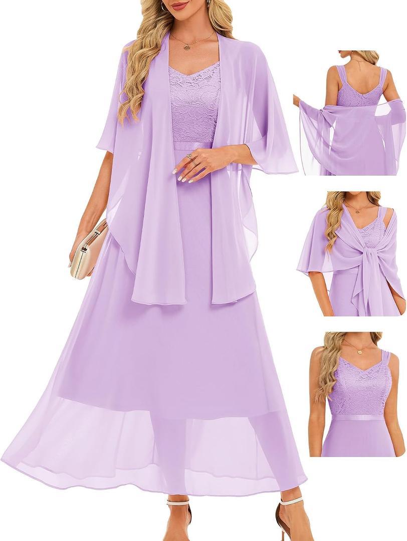 BeryLove Summer Formal Wedding Guest Prom Dresses Sequin Cocktail Evening Lace Elegant Mother of The Bride Dress (Purple, M)