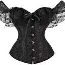 SHYMMUO Black Corset Top for Women Off Shoulder Lace Up Gothic Renaissance Steampunk Corset Tops Sexy Bustier for Halloween Costumes (XS,Black)
