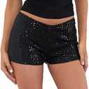 Women Y2k Sequin Micro Shorts Low Rise Bodycon Sparkly Mini Shorts Sexy Going Out Bottoms Rave Party Clubwear S