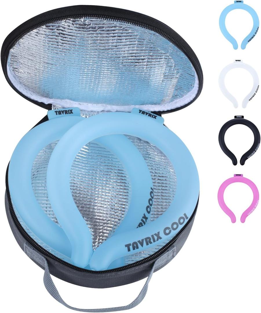 2Pack Neck Cooling Tubes with Insulated Cooler Bag - Reusable Ice Neck Cooler for Hot Weather, Hands Free Cooling Ring, Chill Relief for Men & Women, Outdoor, Indoor, Sports, Travel (Blue*2, Large)