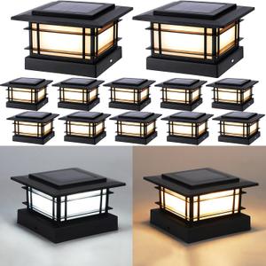 Dynaming 4x4 Solar Post Cap Lights Outdoor with 2 Color Modes, Fence Post Solar Lights Black Shell Fit for Vinyl/Wooden Posts, High Brightness SMD LED Lighting Decor for Garden Deck Patio, 12 Pack