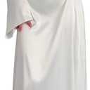 Xxxiticat Women's Slip Satin Long Dress Long Sleeve Round Neck Back Lace Up Bandage Tie Wedding Party Maxi Dresses (White)