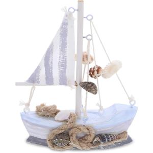 CoTa Global Mini Moonlight Sailboat - Handcrafted Wooden Boat, Perfect Model Sailboat Nautical Decor, Cute Beach Themed Home Decor, Mini Boat with Beach Shells for Bedroom - 5 Inch