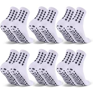 Barrlves 6 Pairs Kids Grip Soccer Socks Cushioned Non Slip Football Athletic Sports Socks for Boys Girls (US, Alpha, Medium, Regular, 6 Pairs White)