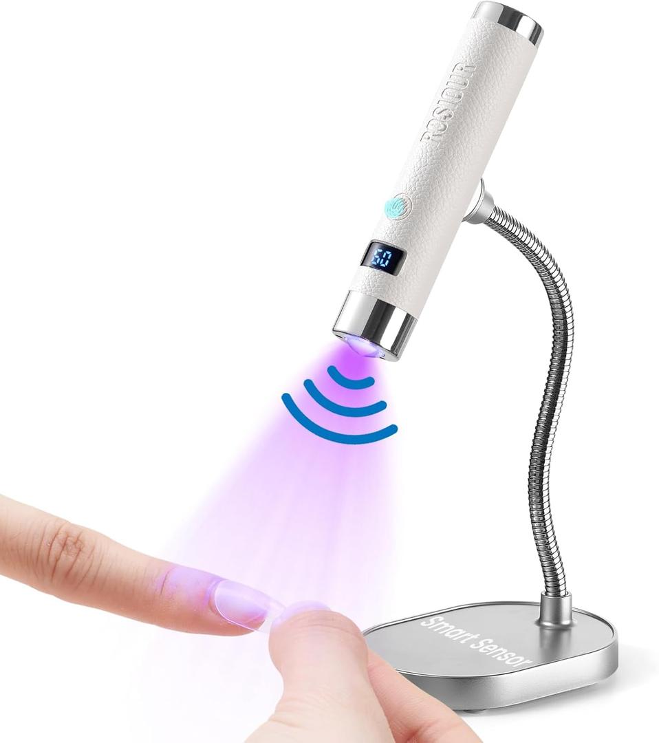 Mini UV Lamp for Gel Nails- Rechargeable Handheld Nail U V Led Curing Light with Stand- Flash Cure Fast Dry UV Lamp with Auto Sensor for Home Manicure and Salon (White)