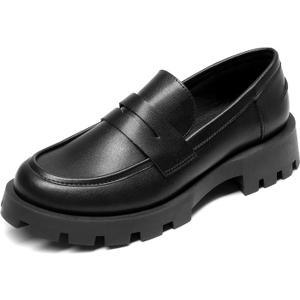 DREAM PAIRS Womens Loafers, Lug Sole Slip On Platform Chunky Penny Loafers for Women Dressy and Work, Business Casual Shoes for Women (8, Black-pu)
