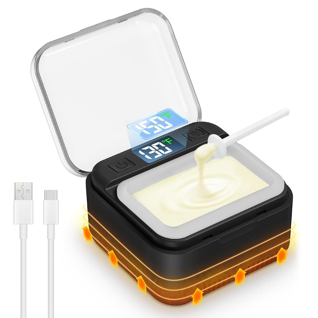 Nose Wax Kit Men,Nose Ear Hair Removal with Adjustable LED Display for Men Women,Single Mini Wax Warmer for Travel or Home Use,Constant Temp,USB Heated,Portable,Black