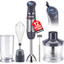 Mueller Multistick 5-in-1 Immersion Blender Handheld,12 Speed Hand Mixer-Turbo Boost,Heaviest Duty Copper Motor,Titanium reinforced Blades Hand Blender,Milk Frother Wand,Whisk,Beaker,Chopper,Grey