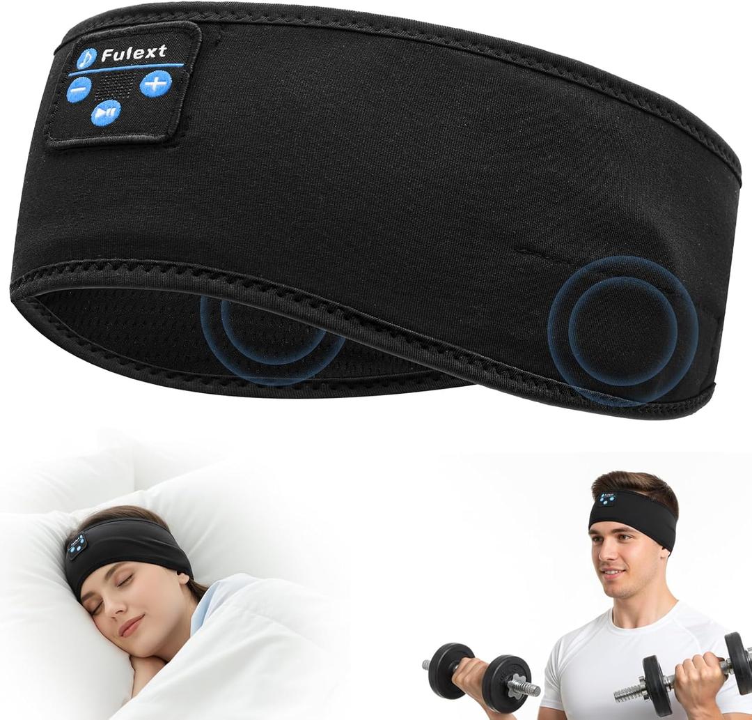 Sleep Headphones Bluetooth 5.4 Headband, Wireless Sleep Headphones with Ultra-Thin HD Stereo Speakers for Side Sleepers, Sweatproof Sports Headband for Workout Yoga Running Cool Gadget Unique Gifts (DeepBlack)