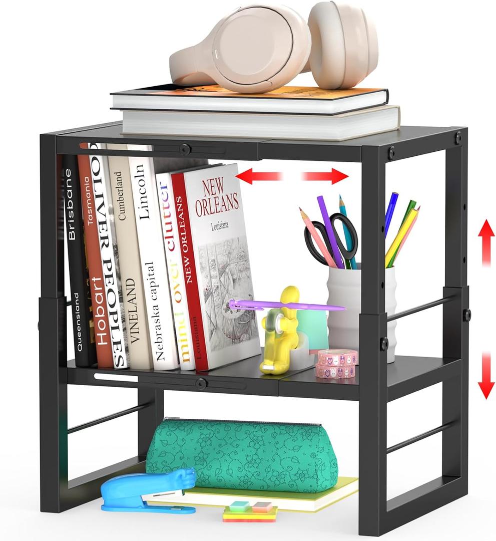 Locker Organizer Shelf School, Adjustable Width and Height, Stackable Metal Locker Storage Organization, Ideal Locker Fits Standard Size School, Office, and Gym Lockers, Black, 14.57 inches x 9.45 inches x 13.78 inches