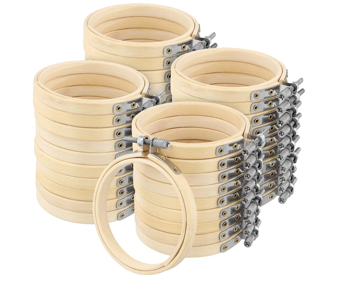 SENJEOK 40pcs 3 Inch Bamboo Embroidery Hoops, 8cm Cross Stitch Circles, Adjustable Wood Embroidery Hoop for Sewing Craft, Home Decoration